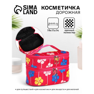 Косметичка - органайзер на молнии, с отделами, с рисунком, малиновая