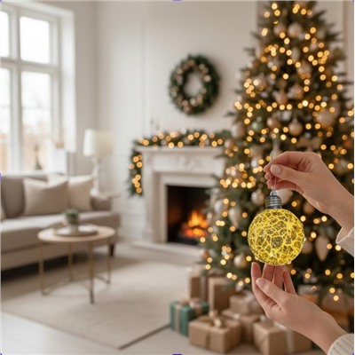 Шары светящиеся 3штХ10см, украшение на ёлку