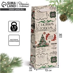 Пакет новогодний подарочный под бутылку «С Новым годом», 13×36×10 см