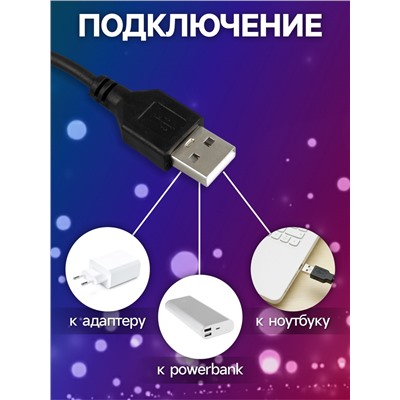Гирлянда «Нить» 5 м роса, IP20, серебристая нить, 50 LED, пульт ДУ, свечение RGB, USB