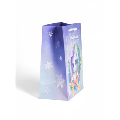 Пакет новогодний ламинированный подарочный «Новый год 2026», единорог, ML 23×27×11.5 см