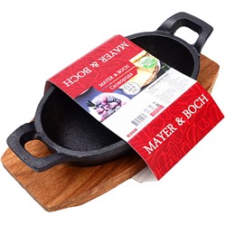 26798 Сковорода с ручками на подставке 15,5х9,5см чугун/дерево МВ (х12)