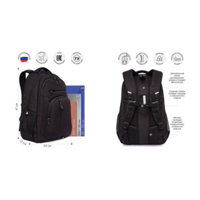 Рюкзак молодежный (подростки М)  черный - черный 32х47х17 см 19.5л RU-536-1/2 GRIZZLY