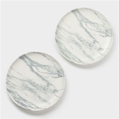 Десертные тарелки Magistro Real Marble, d=21 см, набор 2 шт., фарфор, белые