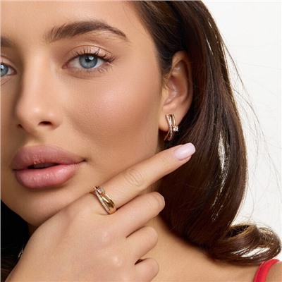 Комплект ювелирной бижутерии коллекция "Дубай" серьги и кольцо 18 р, покрытие позолота, вставка: фианиты и цирконы, цвет: прозрачный, арт.215.702-18