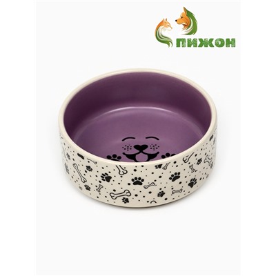 Миска керамическая Smile Dog 200 мл -10.5×10.5×4 см, сиреневая/бежевая