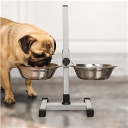 Подставка с мисками, 2×2 л, высота 50 см, разборная с верхним фиксатором, хром