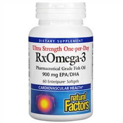 Natural Factors, Ultra Strength One-per-Day RxOmega-3, 900 mg, 60 Enteripure Softgels
