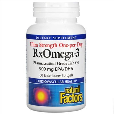 Natural Factors, Ultra Strength One-per-Day RxOmega-3, 900 mg, 60 Enteripure Softgels