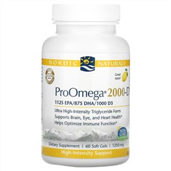 Nordic Naturals, ProOmega 2000-D, Lemon, 625 mg, 60 Soft Gels