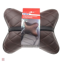 Подушка-косточка на подголовник, искусственная кожа, эластичная лента, 30х24х13 см, коричневый