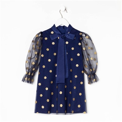 Платье нарядное для девочки KAFTAN, в горошек, рост 86-92, синее