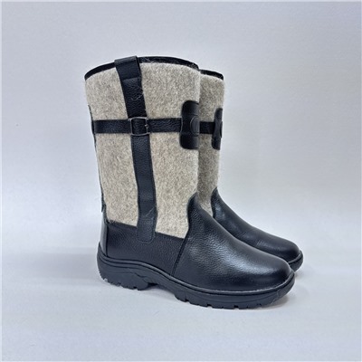 Мужские монголки войлок с чёрной кожей на литой подошве