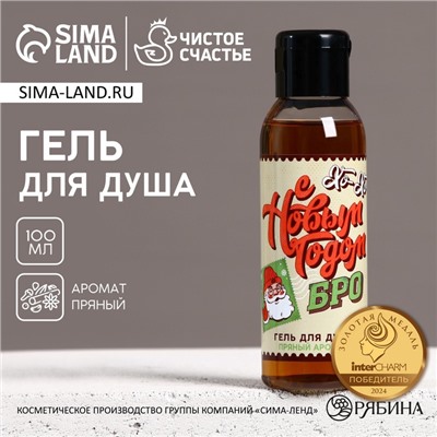 Гель для душа мужской «С Новым Годом, бро!», 100 мл, аромат пряный, Чистое счастье