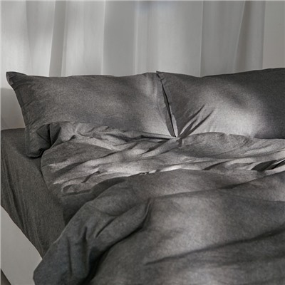 Простыня на резинке 2-спальная SL Home «Деним», 180×200+30 см, тёмно-серая, жатый хлопок