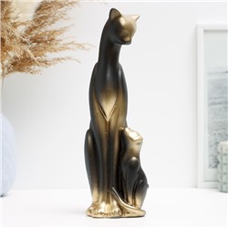 Фигурка гипс «Кошка с котенком», чёрная в золоте, 21×7×7 см