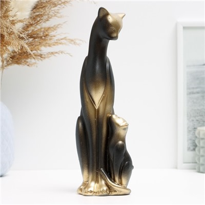 Фигурка гипс «Кошка с котенком», чёрная в золоте, 21×7×7 см