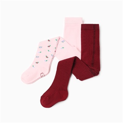 Колготки детские Крошка Я Flowers, набор 2 пары, рост 68-74 см, розовый/бордовый