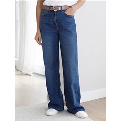 Джинсы прямые с декоративной стиркой из эластичного плотного денима