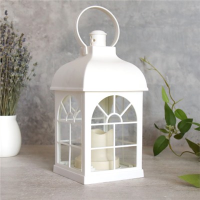 Светильник фонарь настольный Новогодний 21 см белый / YR02515W /уп 48/от батареек