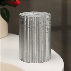 Свеча - цилиндр «Рельеф», 7×10 см, серебристый