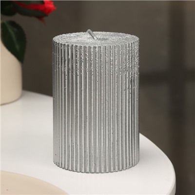 Свеча - цилиндр «Рельеф», 7×10 см, серебристый