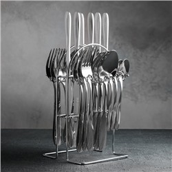УЦЕНКА Набор столовых приборов из нержавеющей стали, «Водопад», 24 предмета, на подставке, цвет серебряный