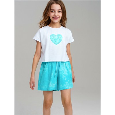 Комплект трикотажный для девочек: фуфайка (футболка), шорты