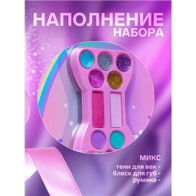 Подарочный набор косметики для девочек: тени для век, блеск для губ, румяна, МИКС
