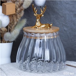 Банка для сыпучих бамбуковая крышка с фигуркой 650 мл / LCSC2448 /уп 100/ новогодняя