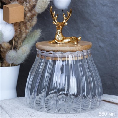 Банка для сыпучих бамбуковая крышка с фигуркой 650 мл / LCSC2448 /уп 100/ новогодняя