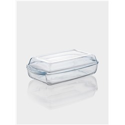 Форма для запекания Paşabahçe Borcam, 1.3/0.9 л, 28.6×16×5 см, с крышкой, прямоугольная, жаропрочное стекло, прозрачная