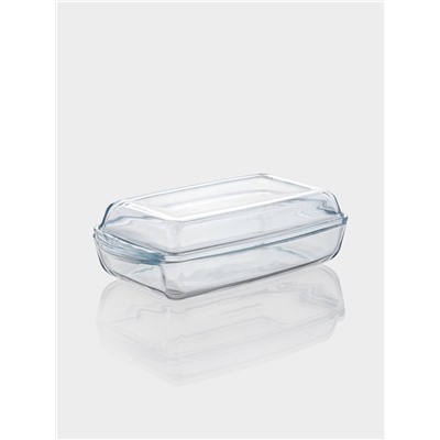 Форма для запекания Paşabahçe Borcam, 1.3/0.9 л, 28.6×16×5 см, с крышкой, прямоугольная, жаропрочное стекло, прозрачная