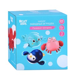 Игрушки для ванной заводные 3 шт (птичка, краб, пингвин)