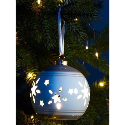 Ёлочный шар с подсветкой «Звёзды беж», 10×8.8×8.8 см, 1 LED, керамика, от батареек LR44×3, керамика, свечение тёплое белое