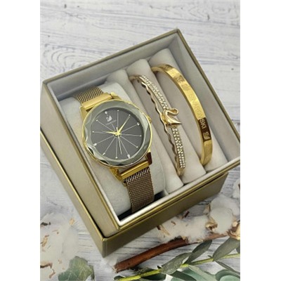 Подарочный набор для женщин часы, 2 браслета + коробка #22853281