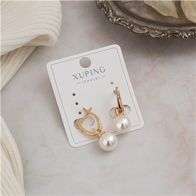 Серьги коллекция "Xuping" покрытие позолота, вставка: искусственный жемчуг и фианиты, арт.004.049