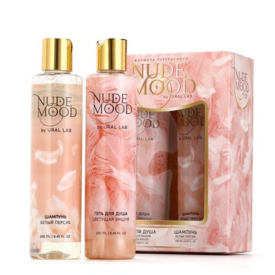 Подарочный набор NUDE MOOD, гель для душа и шампунь для волос, 2×250 мл, аромат персика и вишни, URAL LAB