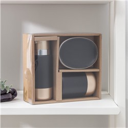 Набор аксессуаров для ванной комнаты «Руж», 3 предмета, дозатор для мыла 290 мл, мыльница, стакан 300 мл, чёрный