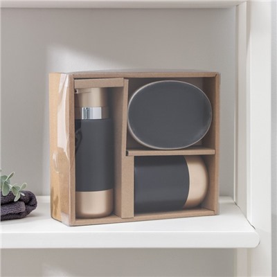 Набор аксессуаров для ванной комнаты «Руж», 3 предмета, дозатор для мыла 290 мл, мыльница, стакан 300 мл, чёрный