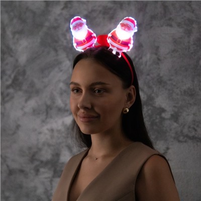 Ободок светодиодный «Дед Мороз» 18×16×3 см, 2 LED, батарейки AG10×3 (в комплекте), мерцание, свечение мульти