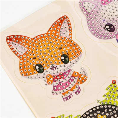 Алмазная мозаика - стикер на новый год для детей с частичным заполнением «Милые зверюшки», набор для творчества