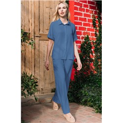 Женский летний костюм оверсайз из ткани-жатка Happyfox