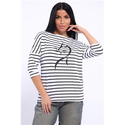 Лонгслив женский 82087 (Белый/черная полоска)