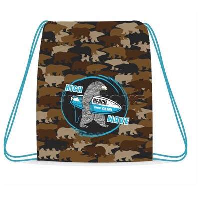 Мешок для обуви "Медведь-сёрфер" 1 отделение, 330х420мм, петля для подвеса, полиэстер, 210 ден