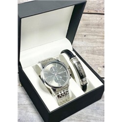 Подарочный набор для мужчины часы и браслет + коробка #22853389