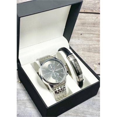 Подарочный набор для мужчины часы и браслет + коробка #22853389