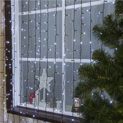 УЦЕНКА Гирлянда «Занавес», 2×3 м, IP44, УМС, 760 LED, 220 В, мерцание, тёмная нить, свечение белое