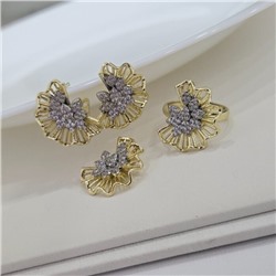 Комплект ювелирной бижутерии Итальянское золото (покрытие желтое 14к), серьги, кулон и кольцо 18 р, вставка: фианиты, цвет: прозрачный, арт.216.436-18