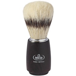 Помазок для бритья Omega 11711/ 11712 Pure bristle shaving brush. Натуральная щетина, имитация барсука. (ручка Деревянная Темно-/Светло-коричневая) (Италия)